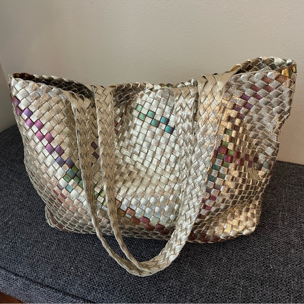 Gold and Multi-Colored Metallic Braided Large Tote